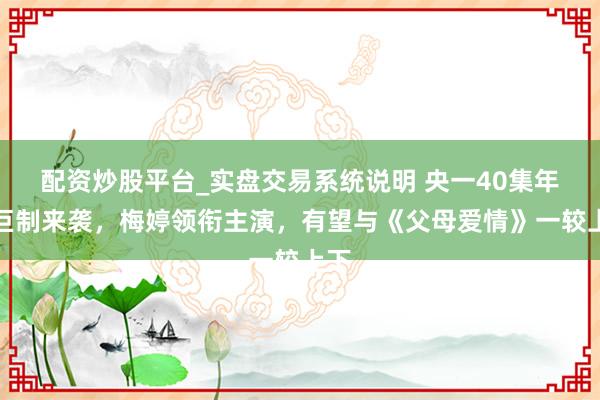 配资炒股平台_实盘交易系统说明 央一40集年代巨制来袭，梅婷领衔主演，有望与《父母爱情》一较上下