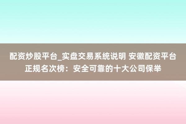 配资炒股平台_实盘交易系统说明 安徽配资平台正规名次榜：安全可靠的十大公司保举