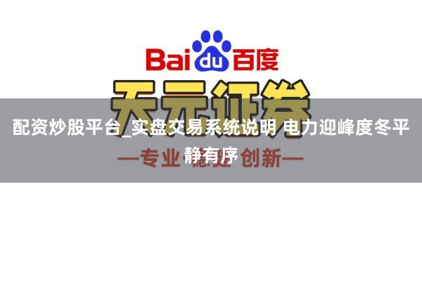 配资炒股平台_实盘交易系统说明 电力迎峰度冬平静有序