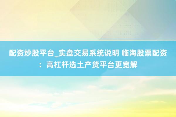 配资炒股平台_实盘交易系统说明 临海股票配资：高杠杆选土产货平台更宽解